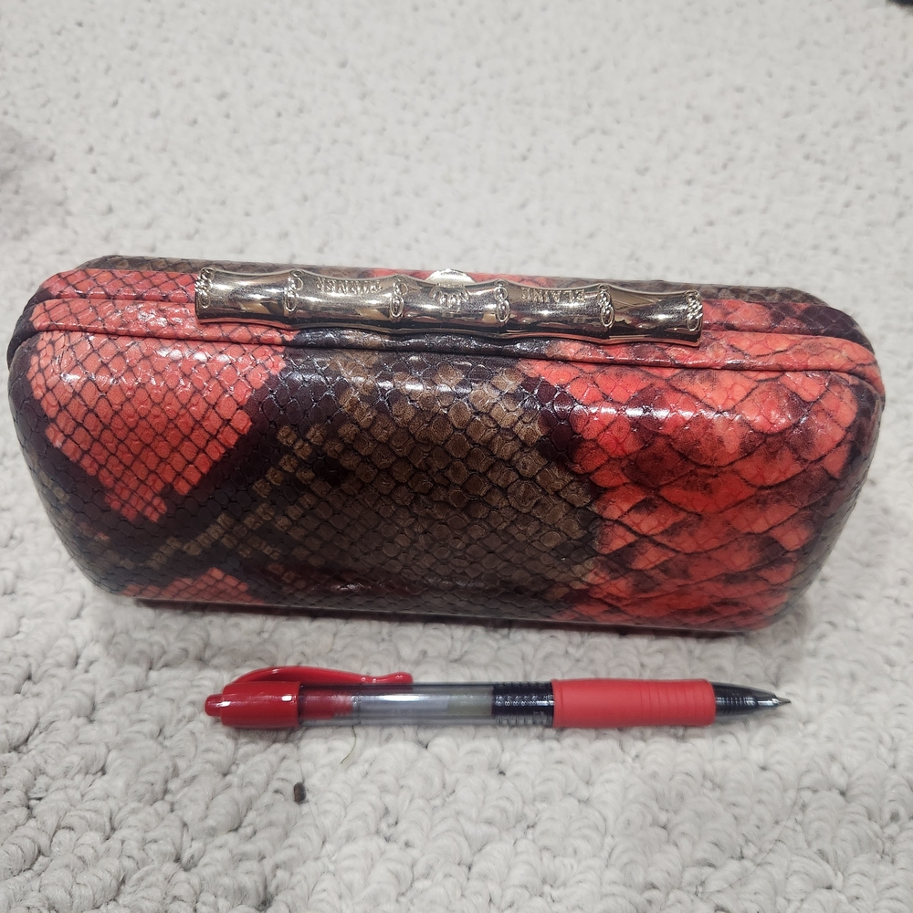 Elaine Turner Red and Brown Snakeskin Clutch - Angeline